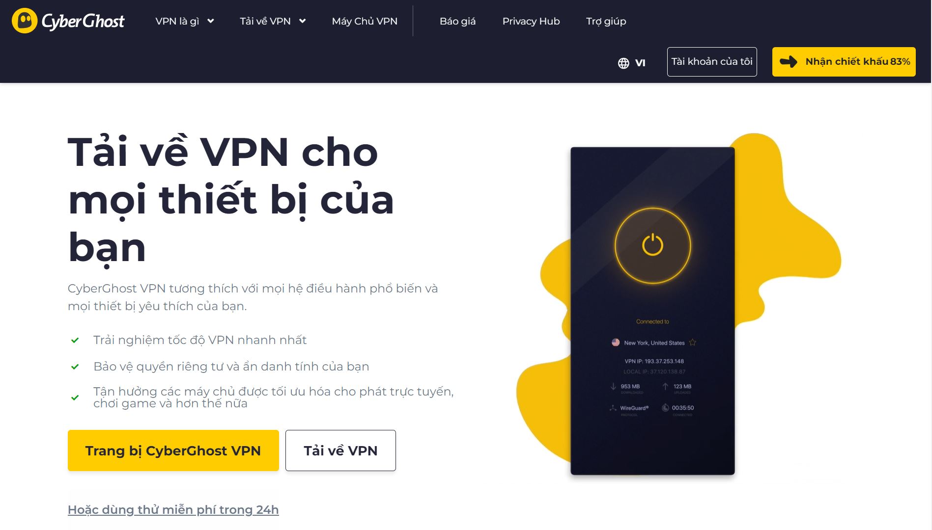 Truy cập trang web chính thức của CyberGhost VPN