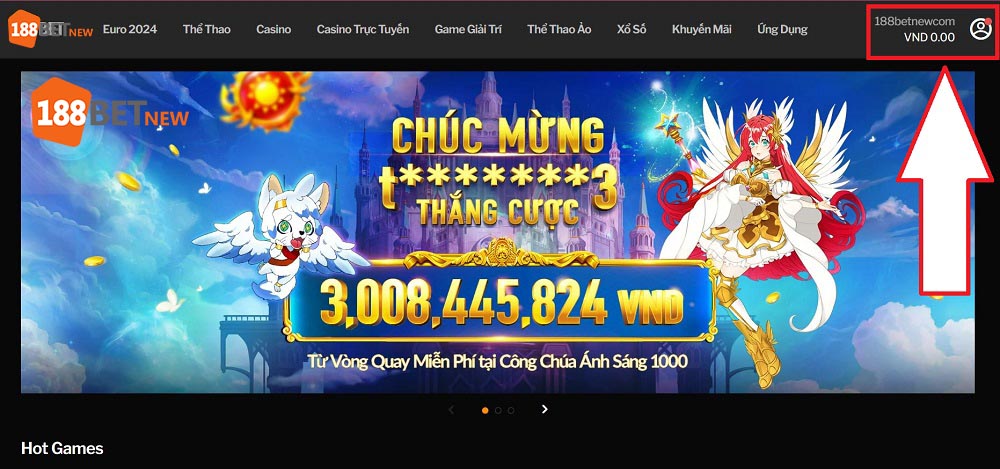 Chọn vào profile cá nhân 188Bet góc trên màn hình