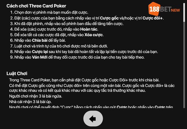 Luật chơi cơ bản của Poker 3 lá tại 188Bet